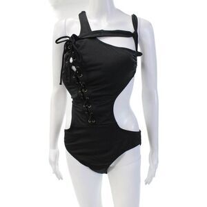 Ashley Graham x Swimsuits for All Womens Lace Up One Piece Swim Black Sz 12
